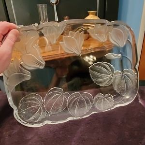 Lg crystal frosted serving tray.